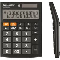 Настольный калькулятор BRAUBERG ULTRA-12-BK 192x143 мм, 12 разрядов, двойное питание, черный, 250491