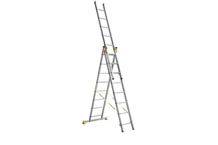 Алюминиевая трехсекционная профессиональная лестница Алюмет P3 9308