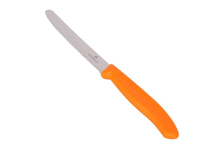 Нож для томатов и сосисок Victorinox лезвие 11 см волнистое, оранжевый, 6.7836.L119