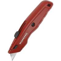 Строительный нож WORKPRO алюминиевый, с выдвижным трапециевидным лезвием, 3 лезвия WP213017