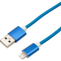 Кабель USB - Lightning REXANT 1 м, для iPhone синяя нейлоновая оплетка 18-7052