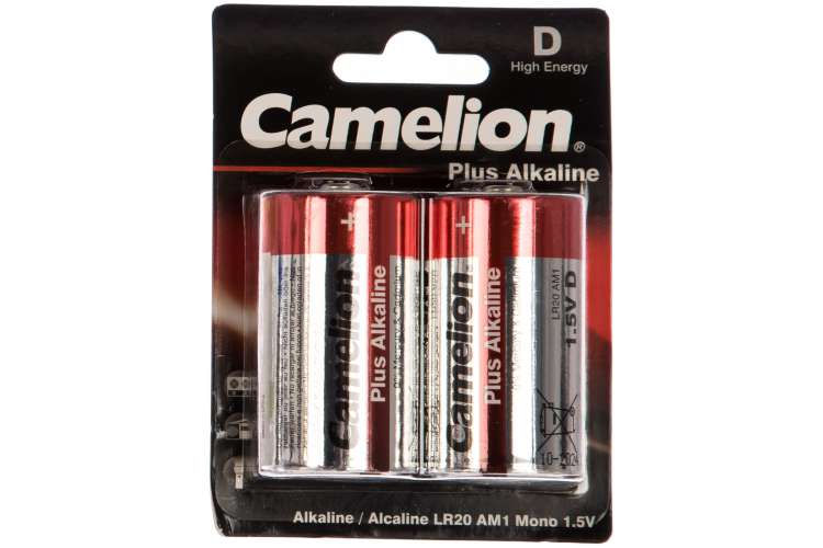 Батарейка 1.5В Camelion, LR20 Plus Alkaline BL-2, 1654