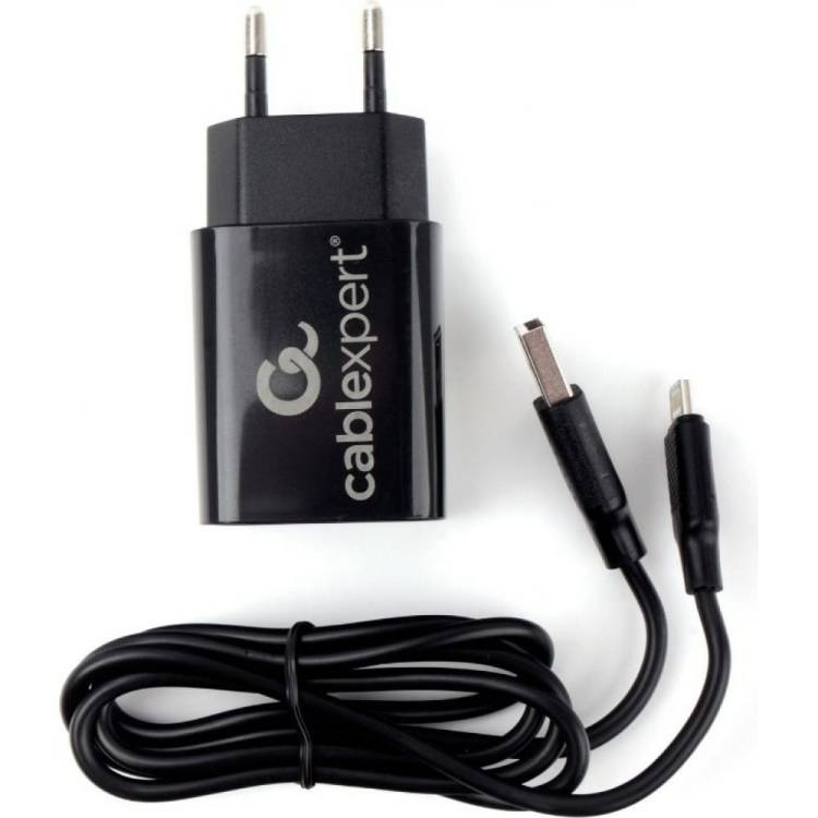 Адаптер питания Cablexpert USB 2 порта, 2.4A, черный + кабель 1м lightning MP3A-PC-36
