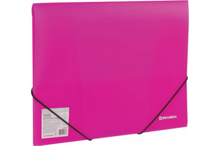 Неоновая папка BRAUBERG Neon на резинках, розовая, до 300 листов, 0.5мм 227462