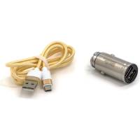 Автомобильное зарядное устройство BYZ 2хUSB-А, 2.4 А, кабель BL-695 AM-microBM, серебро 23750-YL-823Sm