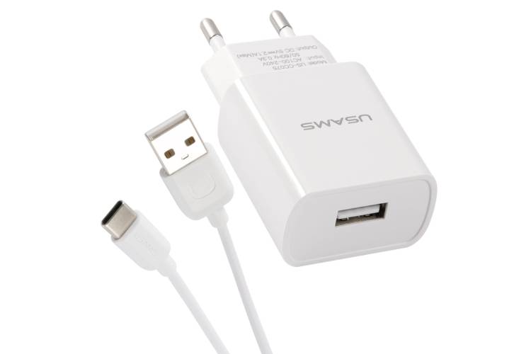 Сетевое зарядное устройство USAMS 1 USB T18 2,1A + кабель Type-C 1m УТ000027073