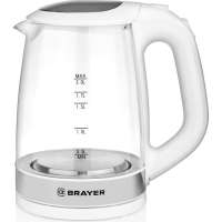 Электрический чайник BRAYER 2200 Вт, 2 л, стекло, белый BR1040WH