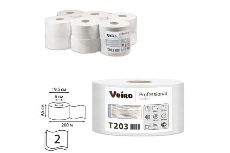 Бумага туалетная VEIRO PROFESSIONAL Comfort 200 м, 12 шт, 2-х слойная T203 127084