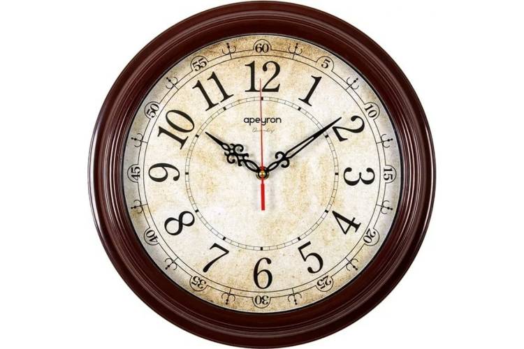 Настенные часы Apeyron круглые, цвет корпуса коричневый, пластик, 35 см, источник питания 1 батарейка PL213033