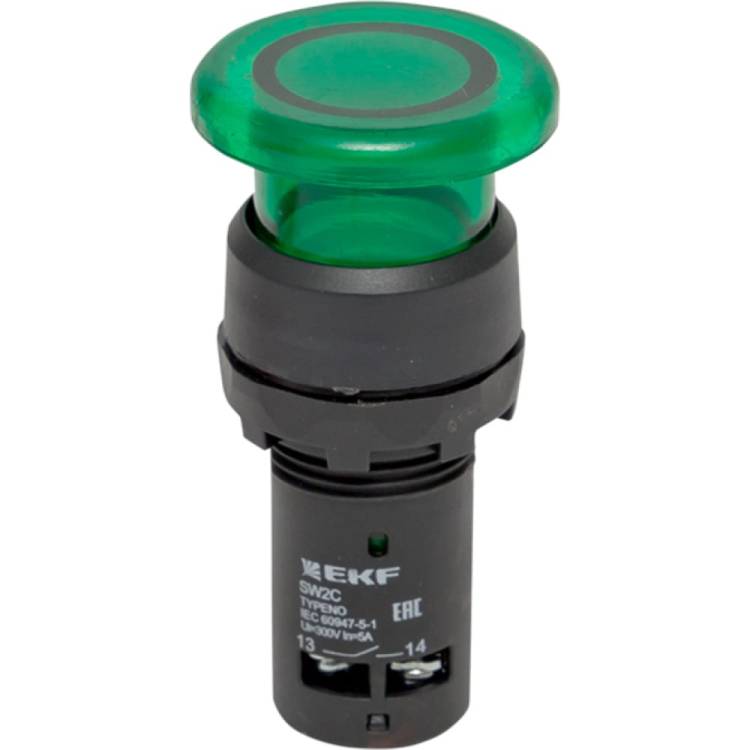 Кнопка с подсветкой EKF SW2C-MD Грибок PROxima 24В зеленая NO 10 шт sw2c-md-gg-24