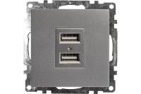 2-местная USB розетка STEKKER (механизм), GLS10-7115-03, 250B, 2,4А, серия Катрин, серебро 39588